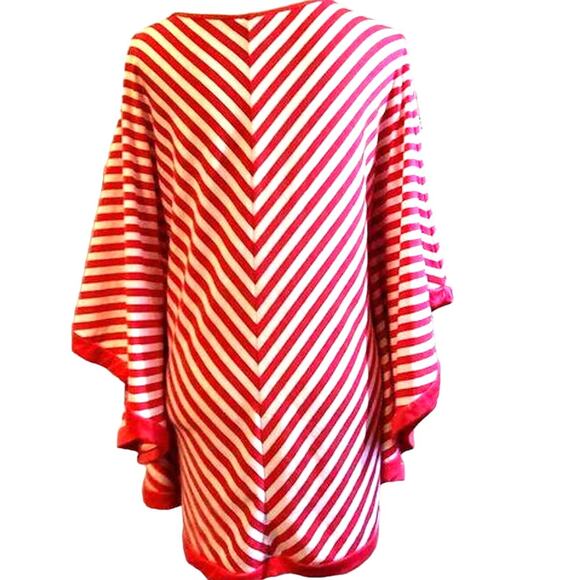 Kaktus Hot Pink & White Striped Poncho Style Top Size S NEW w/ Tags Boho Artsy - Picture 2 of 12
